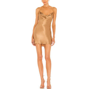 Camila Coelho 'Adora' Gold Satin Mini Slip Dress Size XS